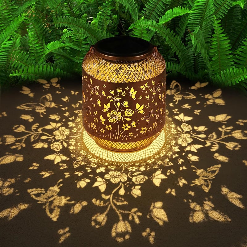 Doogarden Butterfly Solar Lanterns Outdoor, Birthdays Gifts for Women Mom Grandma, Metal Waterproof Hanging Hollow Out Garden Decorative Solar LED Light for Yard, Patio, Lawn, Porch, Backyard - Image 1